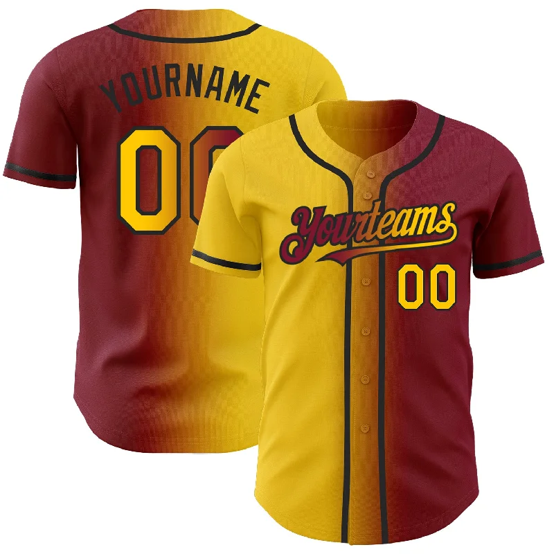 Best baseball jerseys for active players and fans-Custom Crimson Yellow-Black Authentic Gradient Fashion Baseball Jersey