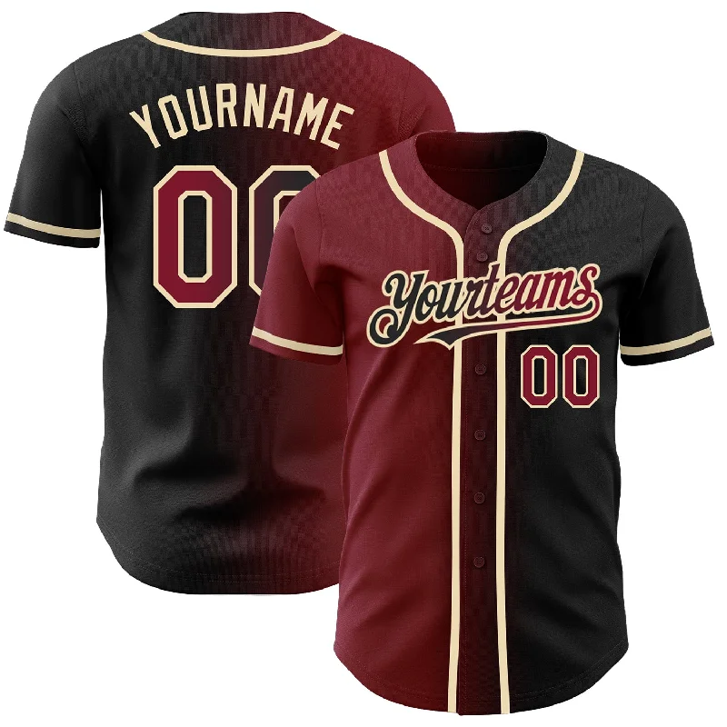 Baseball jerseys for recreational players-Custom Black Crimson-City Cream Authentic Gradient Fashion Baseball Jersey