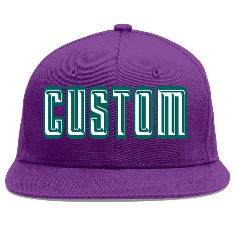 Baseball caps for hiking and trekking-Custom Purple White-Aqua Flat Eaves Sport Baseball Cap