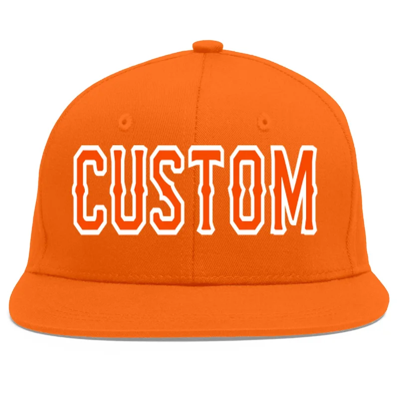 Brim design and comfort of baseball caps-Custom Orange Orange-White Flat Eaves Sport Baseball Cap