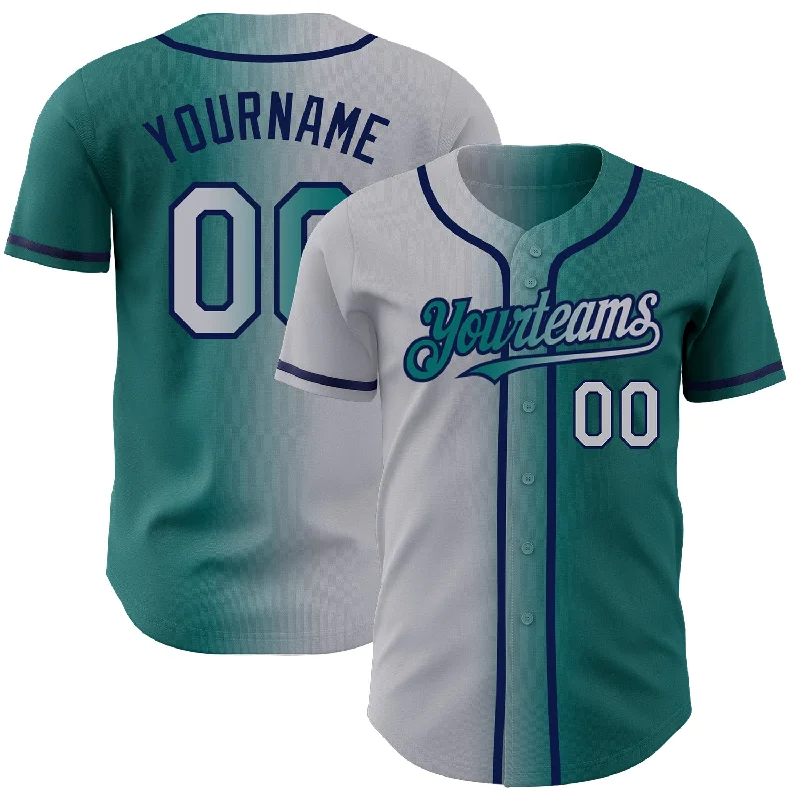 Affordable baseball jerseys for schools-Custom Teal Gray-Navy Authentic Gradient Fashion Baseball Jersey