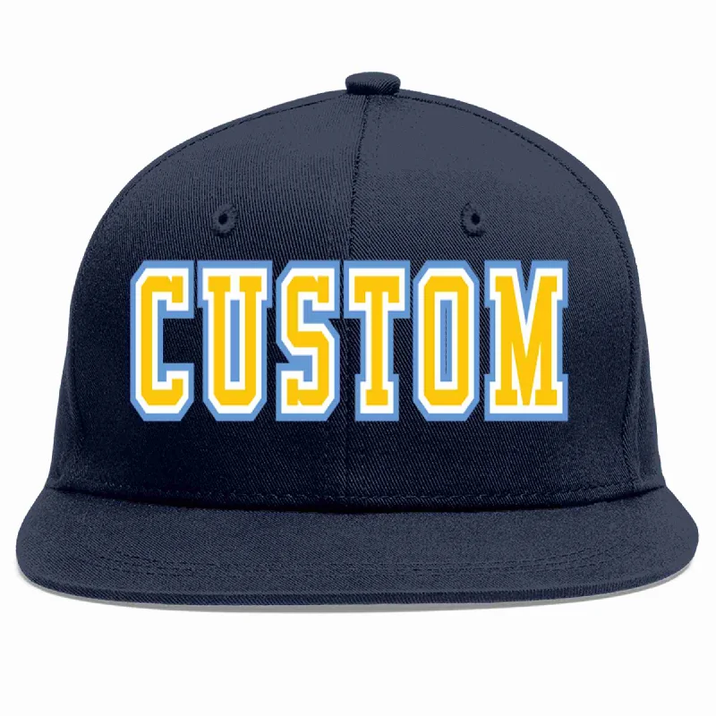 Seasonal fabric options for baseball caps-Custom Navy Gold-White Casual Sport Baseball Cap