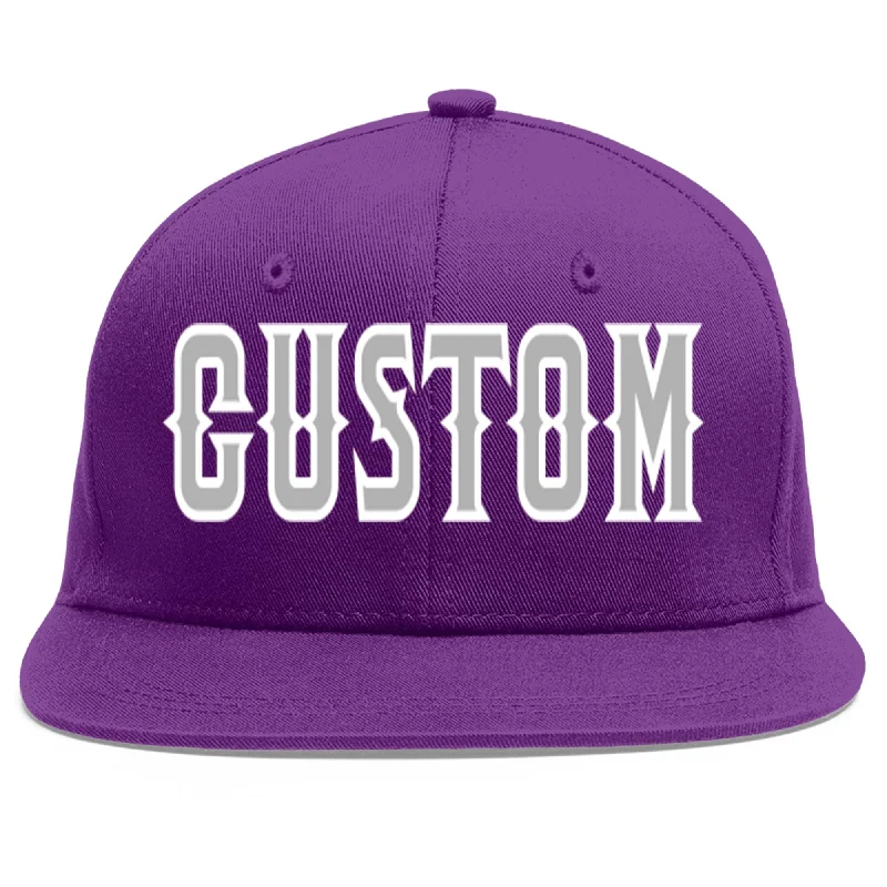 Reflective baseball caps for night safety-Custom Purple Gray-White Flat Eaves Sport Baseball Cap