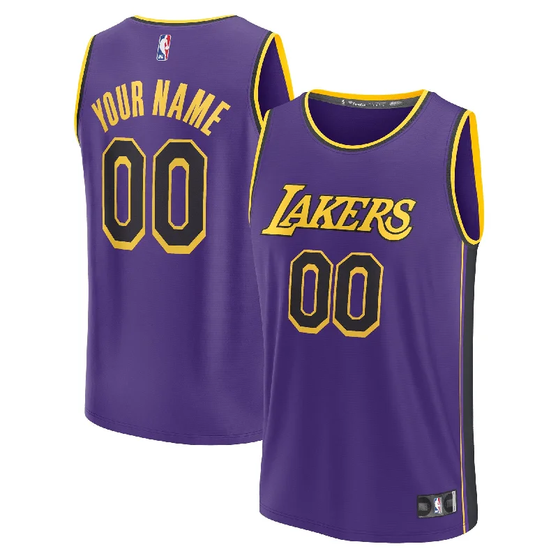 Basketball jerseys with customizable team logos and numbers-Los Angeles Lakers Branded Youth Fast Break Custom Basketball Jersey - Statement Edition - Purple