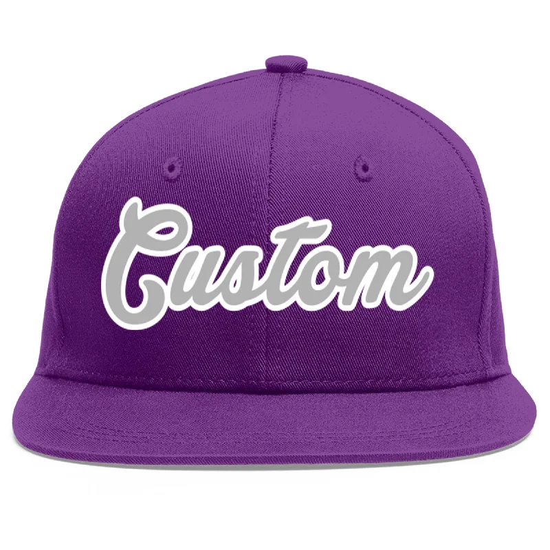 Popular baseball cap styles for sports-Custom Purple Gray-White Flat Eaves Sport Baseball Cap