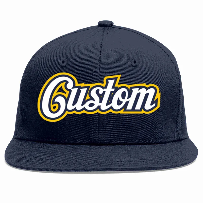 Baseball cap material options-Custom Navy White-Navy Casual Sport Baseball Cap