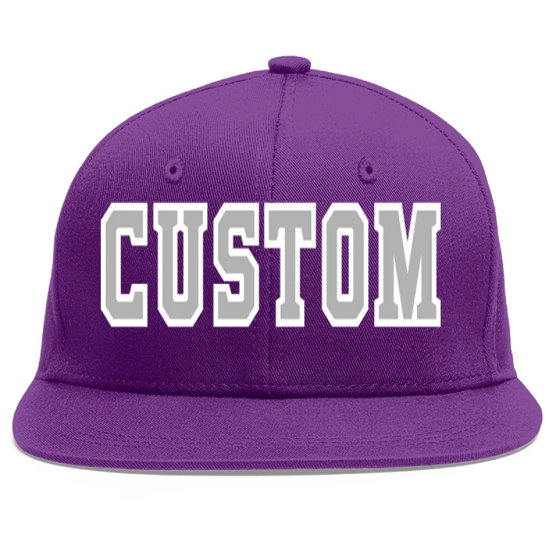 Caring for and maintaining baseball caps-Custom Purple Gray-White Flat Eaves Sport Baseball Cap