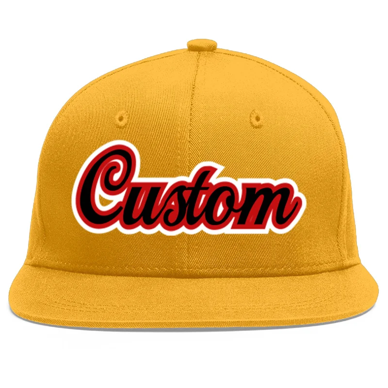 How to choose the right baseball cap-Custom Gold Black-Red Flat Eaves Sport Baseball Cap