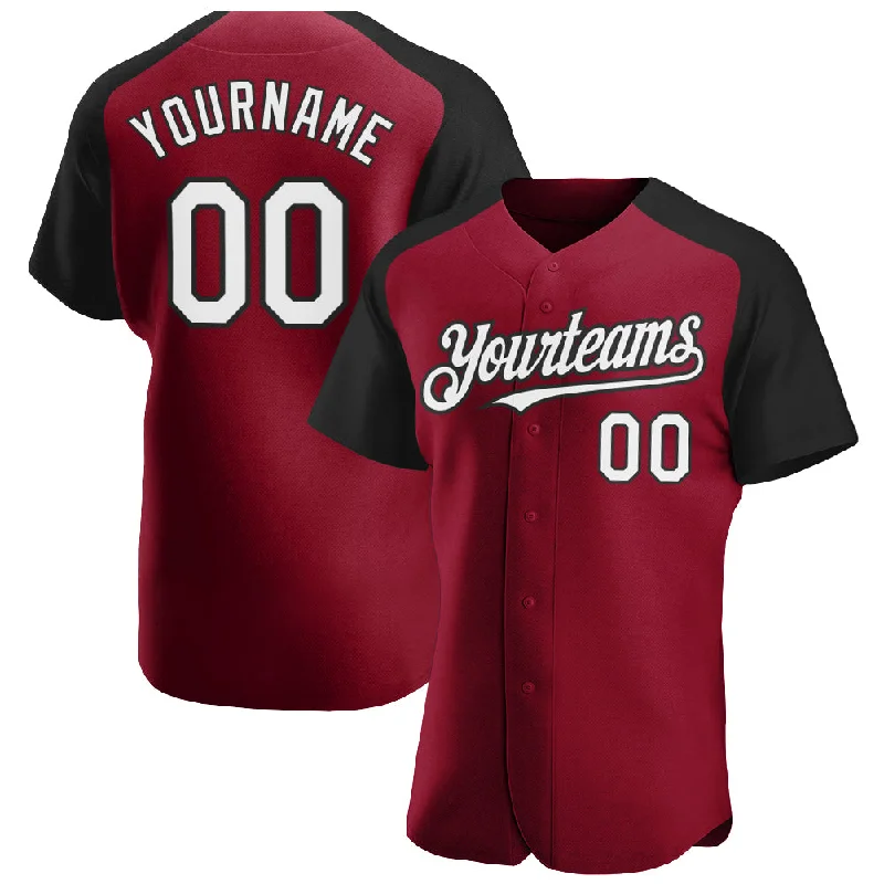 Baseball jerseys with removable logos for events-Custom Crimson White-Black Authentic Raglan Sleeves Baseball Jersey