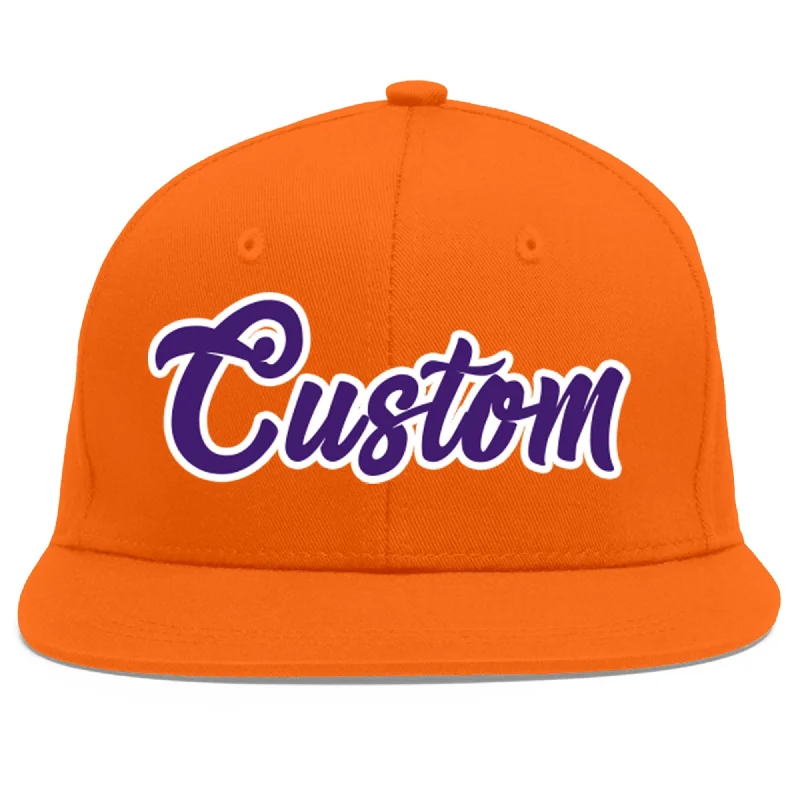 Baseball cap material options-Custom Orange purple-White Flat Eaves Sport Baseball Cap