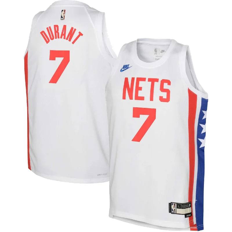 Custom striped basketball jerseys for teams-Kevin Durant Brooklyn Nets Youth 2022/23 Swingman Basketball Jersey White - Classic Edition