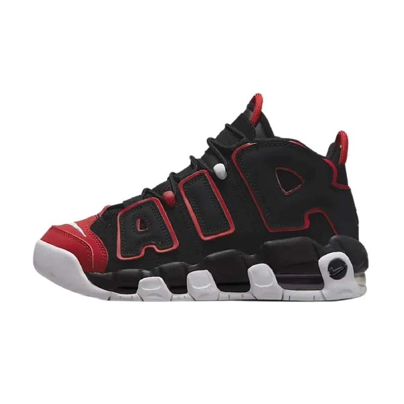 Basketball shoes with the best midsole technology-Nike Kid's Air More Uptempo GS Basketball Shoes, Black/White-University Red, 4.5 M US