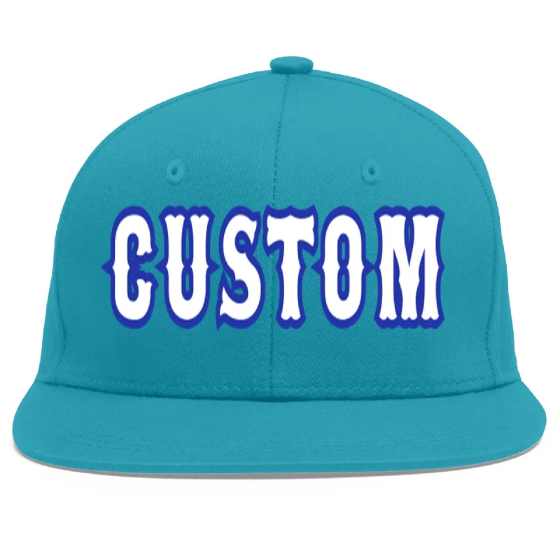 Baseball caps for hiking and trekking-Custom Aqua White-Royal Flat Eaves Sport Baseball Cap