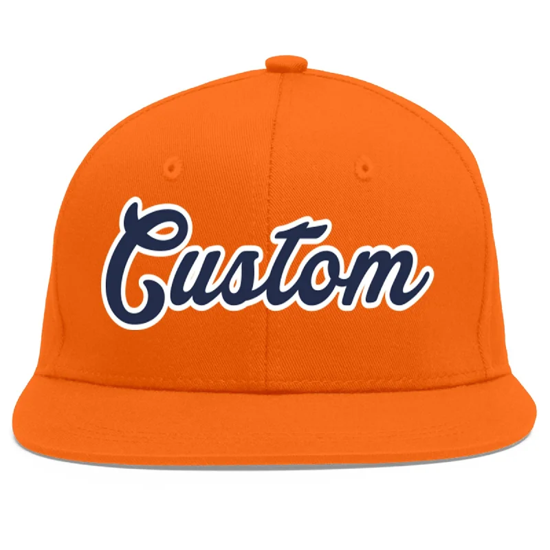 Baseball caps with casual outfits-Custom Orange Navy-White Flat Eaves Sport Baseball Cap