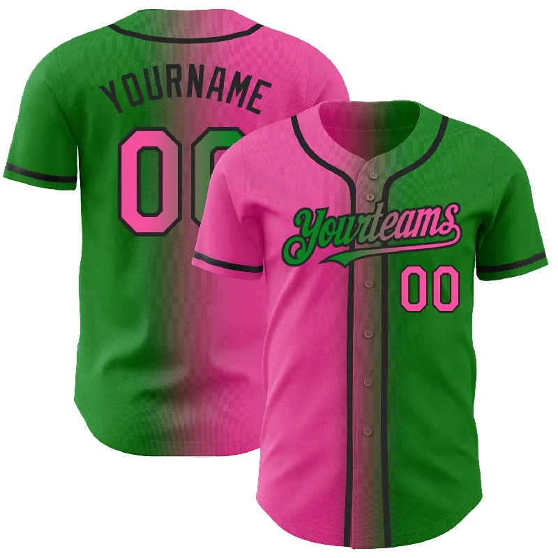 Baseball jerseys for practice and warm-ups-Custom Grass Green Pink-Black Authentic Gradient Fashion Baseball Jersey