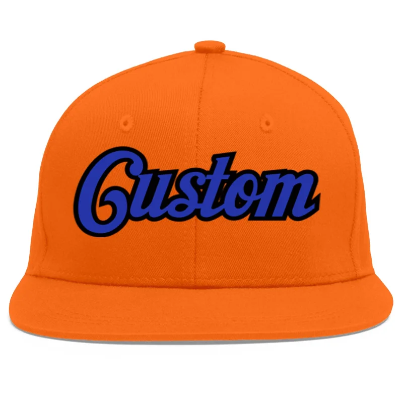 Baseball caps with sports jackets-Custom Orange Royal-Black Flat Eaves Sport Baseball Cap