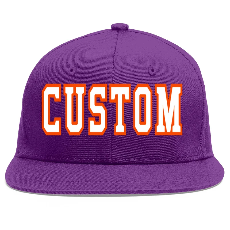 Customizable baseball caps-Custom Purple White-Orange Flat Eaves Sport Baseball Cap