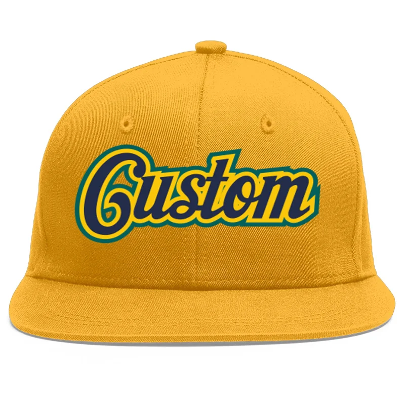 Baseball caps with ventilation mesh-Custom Gold Navy-Gold Flat Eaves Sport Baseball Cap