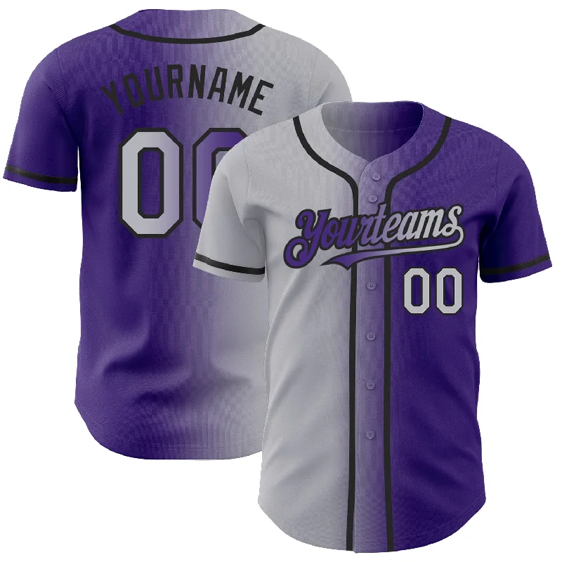 Personalized baseball jerseys with names and numbers-Custom Purple Gray-Black Authentic Gradient Fashion Baseball Jersey