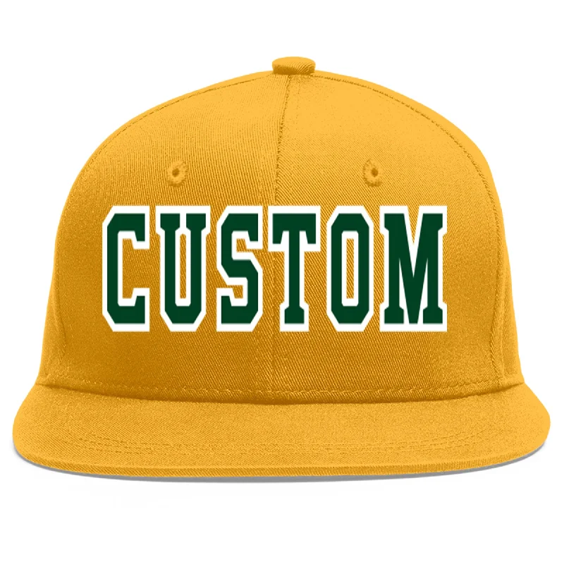 Innovative baseball cap designs-Custom Gold Green-White Flat Eaves Sport Baseball Cap