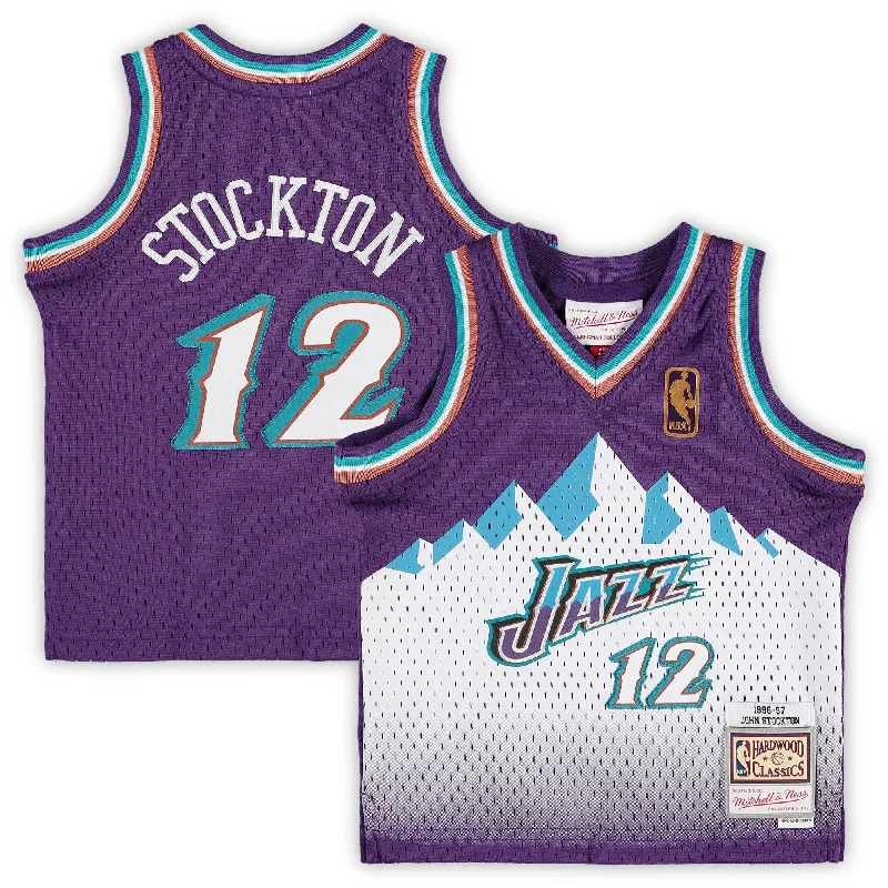 Custom basketball jerseys with slogans for teams-John Stockton Utah Jazz Infant 1996/97 Hardwood Classics Retired Player Basketball Jersey - Purple