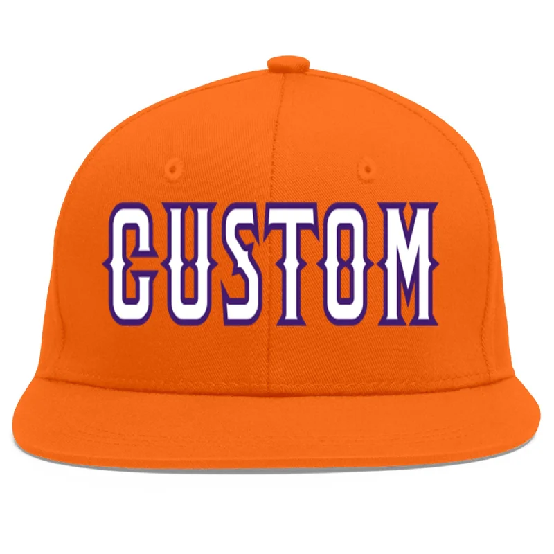 Trendy baseball cap styles-Custom Orange White-purple Flat Eaves Sport Baseball Cap