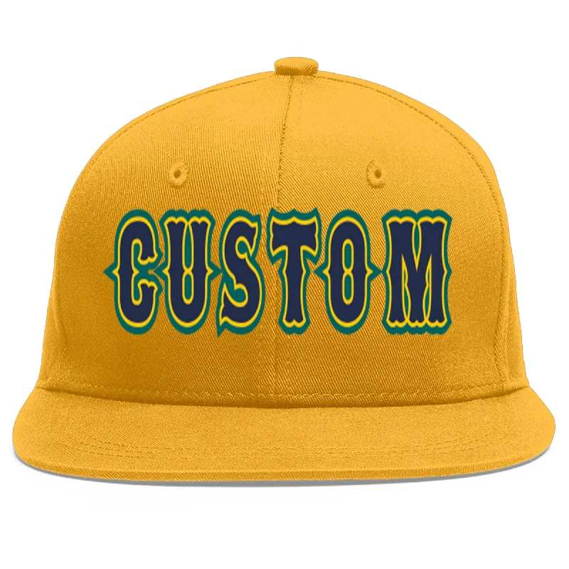 Adjustable strap baseball caps-Custom Gold Navy-Gold Flat Eaves Sport Baseball Cap