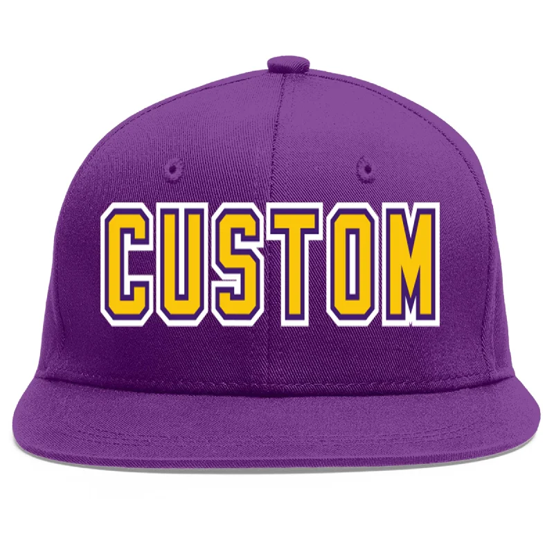 UV protection in baseball caps-Custom Purple Gold-purple Flat Eaves Sport Baseball Cap