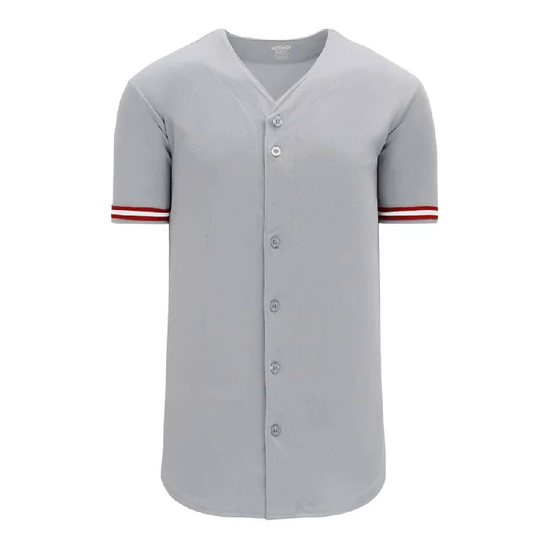 Baseball jerseys for practice and warm-ups-Pro Full Button Down Grey-Red-White Jersey