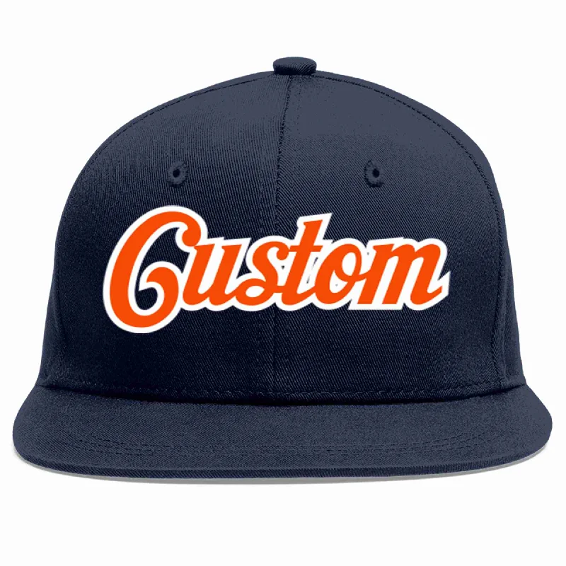 Best baseball cap styles-Custom Navy Orange-White Casual Sport Baseball Cap