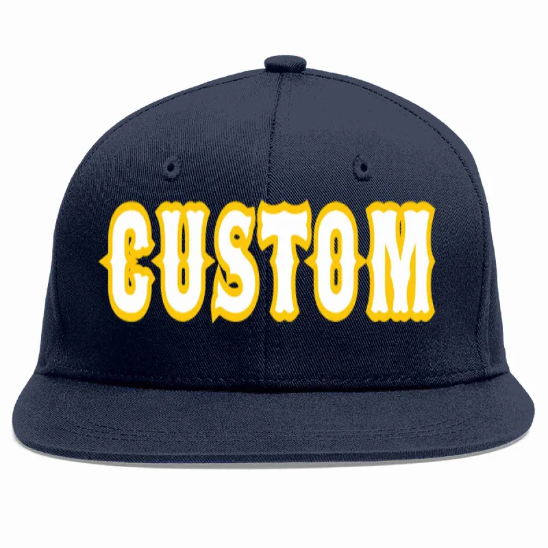 Comfort and design balance in baseball caps-Custom Navy White-Gold Casual Sport Baseball Cap