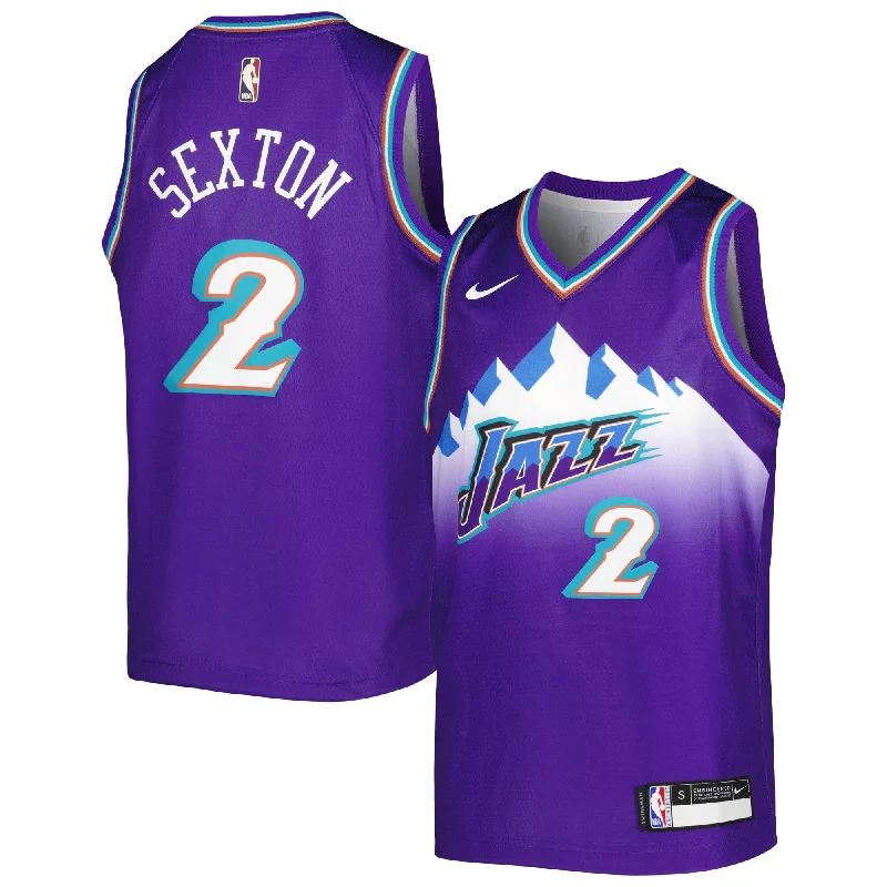 Basketball jerseys with names, numbers, and logos-Collin Sexton Utah Jazz Youth 2022/23 Swingman Basketball Jersey - City Edition - Purple