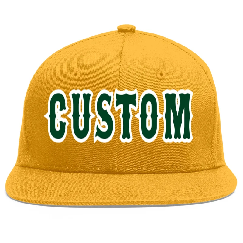 Baseball cap sun protection level-Custom Gold Green-White Flat Eaves Sport Baseball Cap