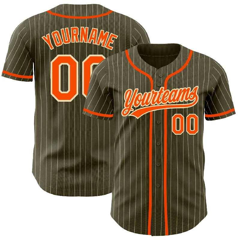 Comfortable and stretchy baseball jerseys for flexibility-Custom Olive City Cream Pinstripe Orange Authentic Salute To Service Baseball Jersey