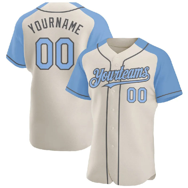 Baseball jerseys with durable fabric for heavy use-Custom Cream Light Blue-Steel Gray Authentic Raglan Sleeves Baseball Jersey