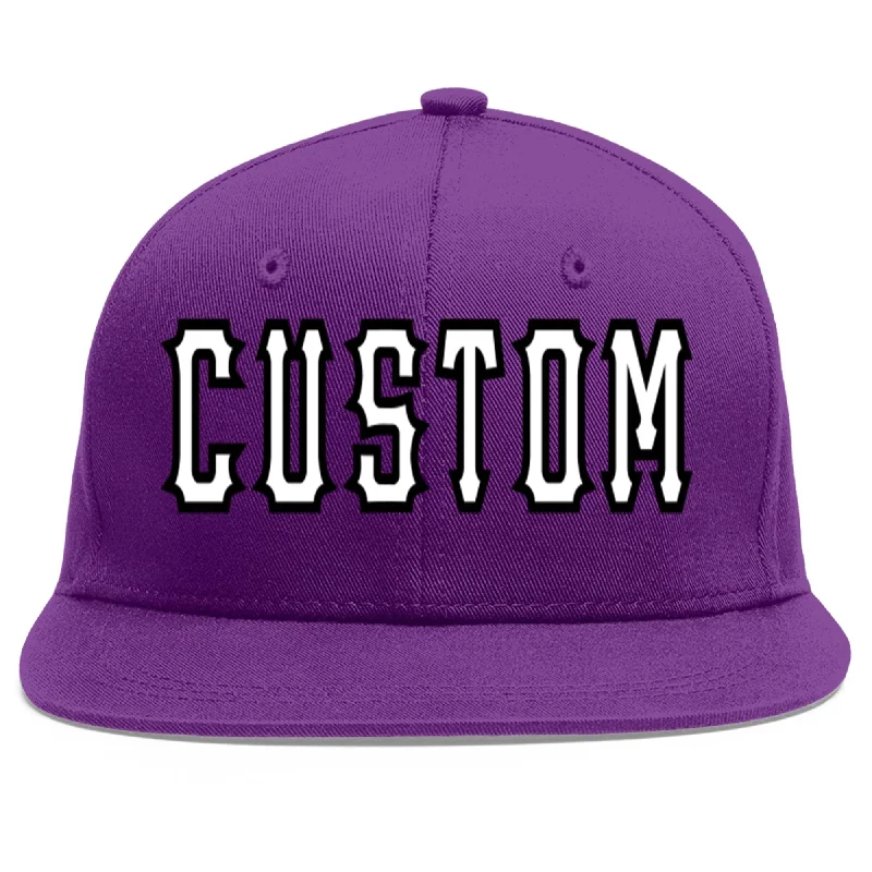 Most comfortable baseball caps-Custom Purple White-Black Flat Eaves Sport Baseball Cap