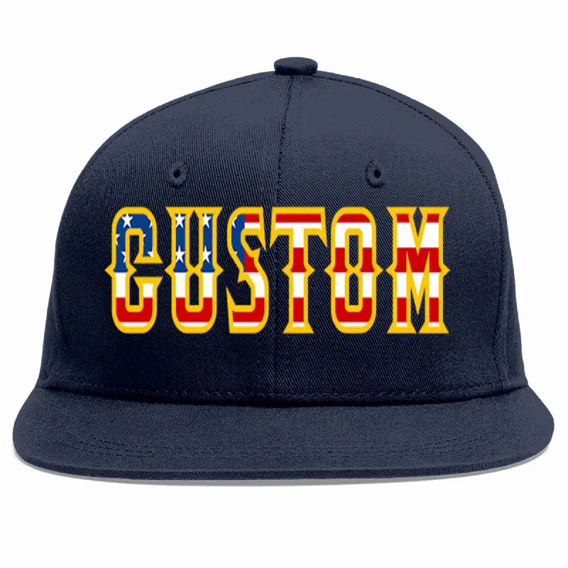 Baseball caps with mesh panels-Custom Navy Vintage USA Flag-Gold Casual Sport Baseball Cap