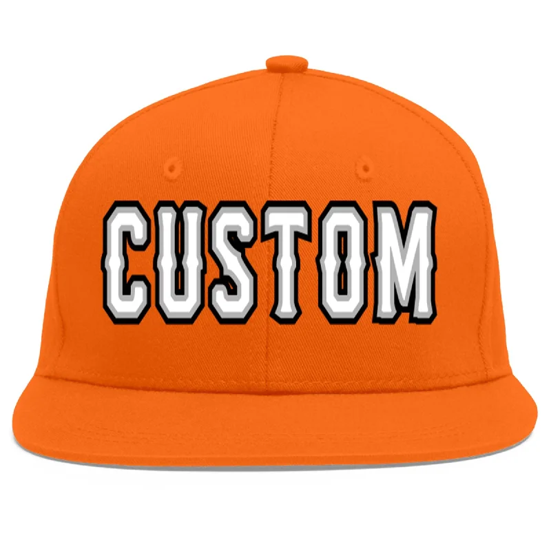 Sweat-proof baseball caps-Custom Orange White-Gray Flat Eaves Sport Baseball Cap