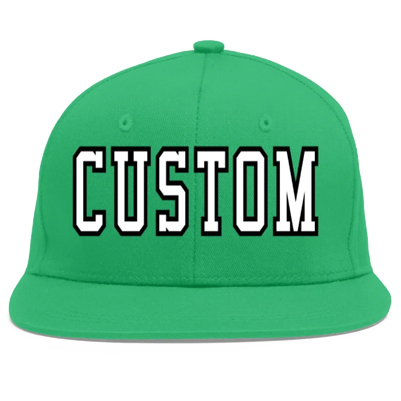 Baseball caps with sun protection-Custom Teal White-Black Flat Eaves Sport Baseball Cap