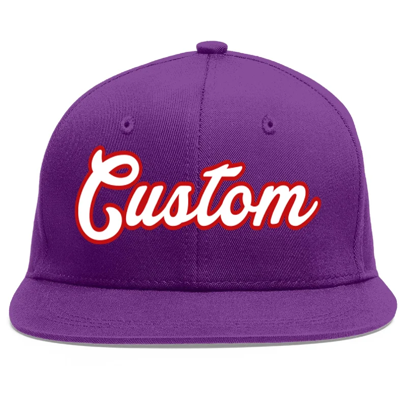 Embroidered logo baseball caps-Custom Purple White-Red Flat Eaves Sport Baseball Cap