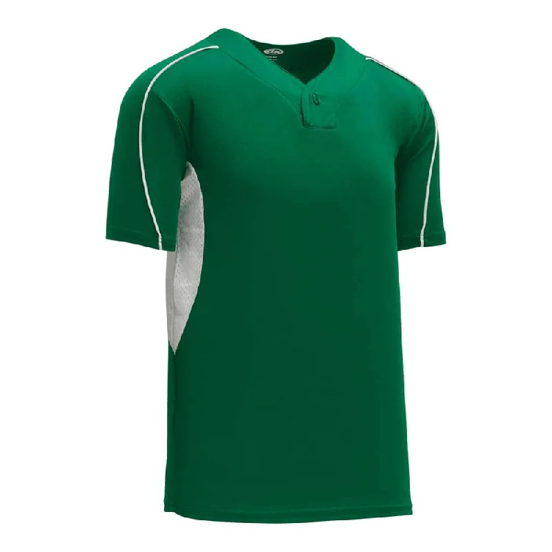 Baseball jerseys with mesh panels for better airflow-DryFlex Single Button Kelly Green-White Jersey