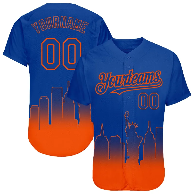 Comfortable baseball jerseys for long games-Custom Royal Orange 3D New York City Edition Fade Fashion Authentic Baseball Jersey