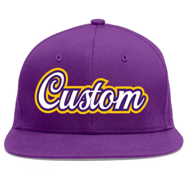 High-quality baseball caps-Custom Purple White-purple Flat Eaves Sport Baseball Cap