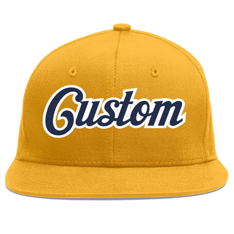 Adjustable baseball caps for a perfect fit-Custom Gold Navy-White Flat Eaves Sport Baseball Cap