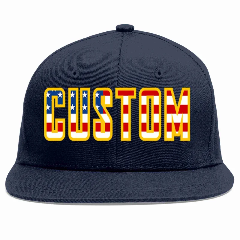 How to clean a baseball cap-Custom Navy Vintage USA Flag-Gold Casual Sport Baseball Cap