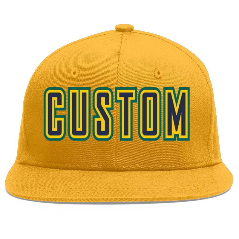 Popular baseball cap styles for sports-Custom Gold Navy-Gold Flat Eaves Sport Baseball Cap