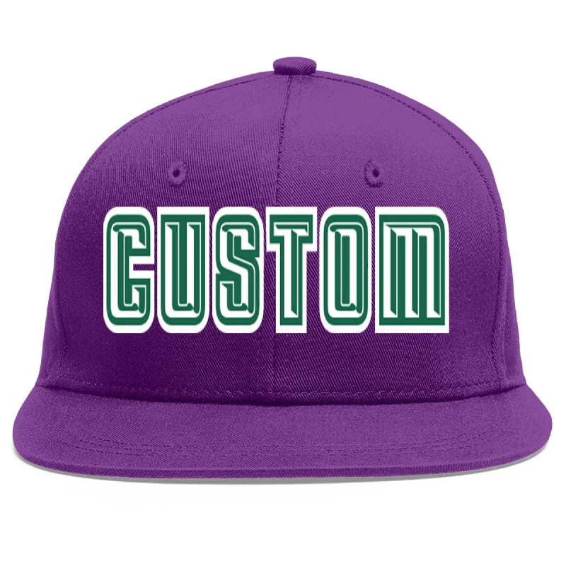 Comfort of everyday baseball caps-Custom Purple White-Kelly Green Flat Eaves Sport Baseball Cap