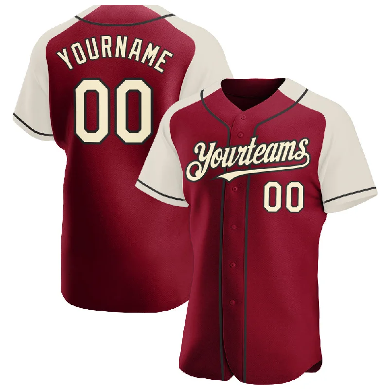 Custom baseball jerseys with professional logo embroidery-Custom Crimson Cream-Black Authentic Raglan Sleeves Baseball Jersey