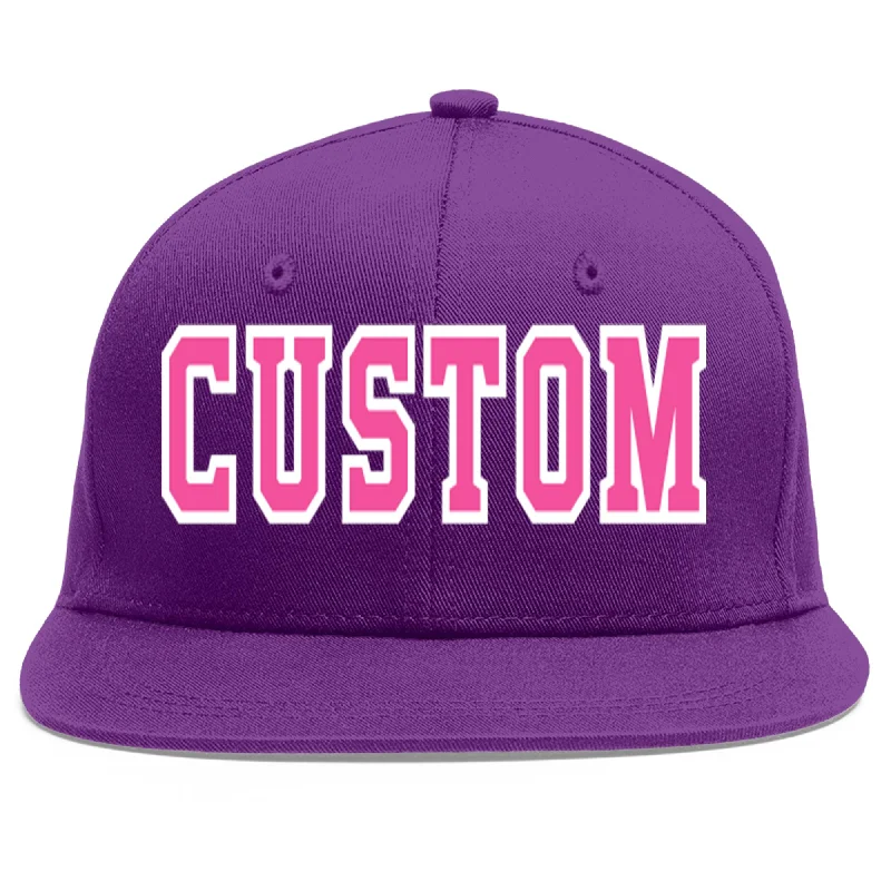 UV protection in baseball caps-Custom Purple Pink-White Flat Eaves Sport Baseball Cap