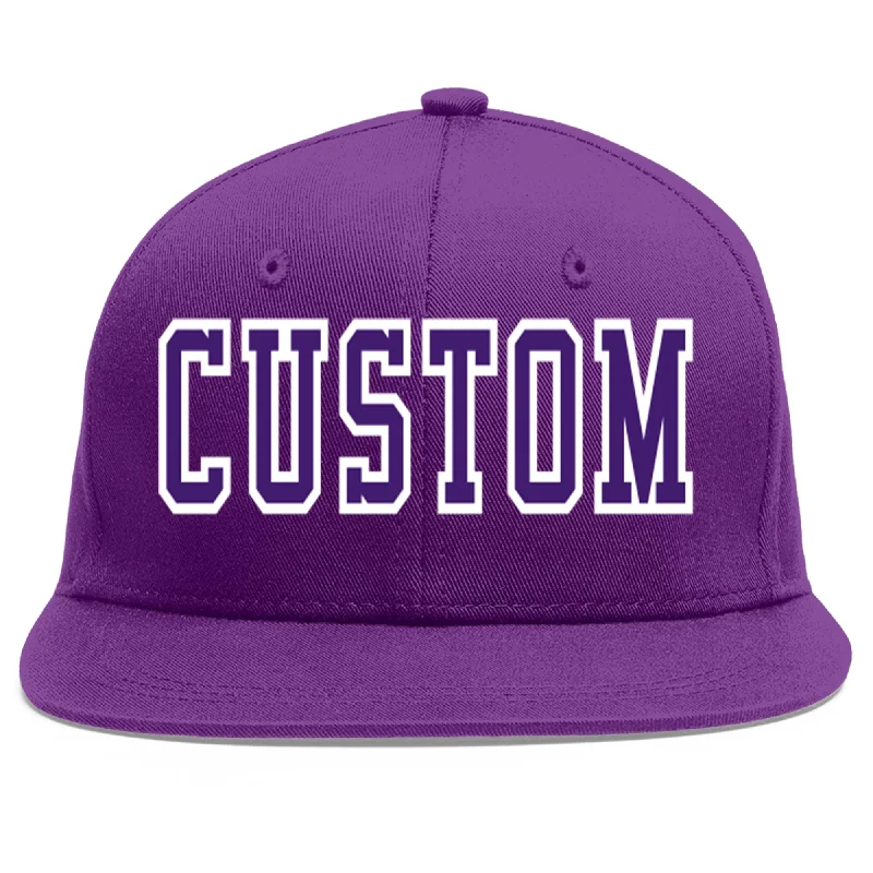 Ventilation features in baseball caps-Custom Purple purple-White Flat Eaves Sport Baseball Cap